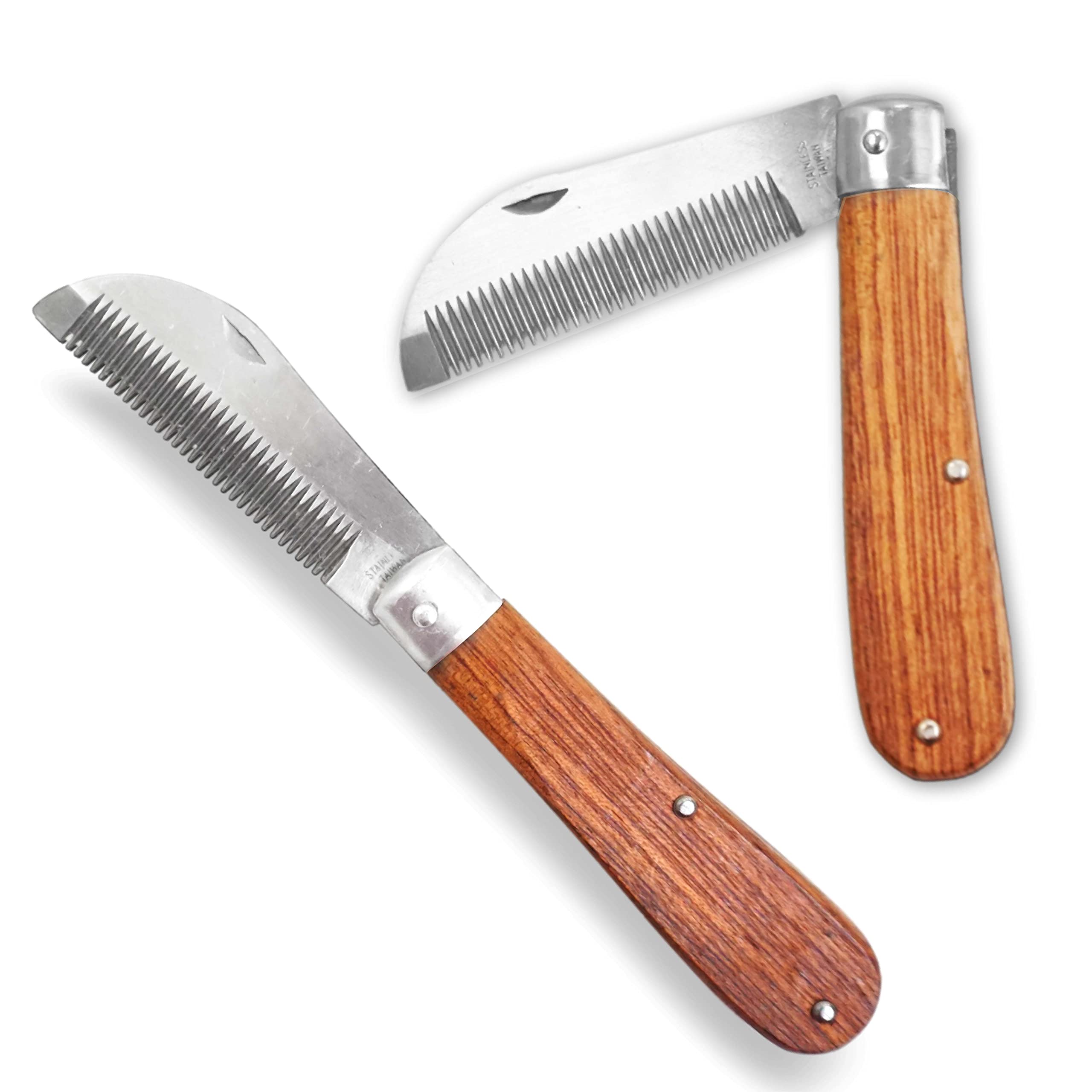 Mähnenverziehmesser Equine Grooming Stylish Wooden Handle Folding Length 18 cm – Stainless Steel – Extra Comfortable Warp