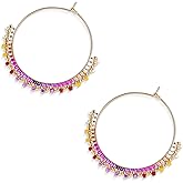 Sonateomber Handmade Boho Beaded Large Gold Huggie Hoop Earrings for Women, Statement Colorful Beads Hypoallergenic Prom Beach Holiday Jewelry Gift