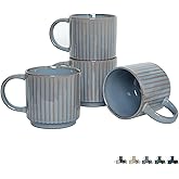 Bosmarlin Stackable Ceramic Coffee Mug Set of 4, 16 Oz, Coffee Cups, Microwave Safe, Unique Reactive Glaze (Light Purple Grey, 16 Oz)