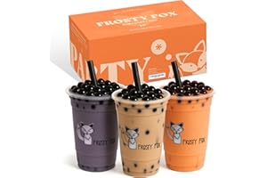 Frosty Fox Premium Boba Bundle Kit 10 Serv. Instant Bubble Pearl Variety Milk Tea Kit with Authentic Brown Sugar Tapioca Pearls & Coconut Jellies - Ready in Under 1 Minute, Includes Straws - Gift Box, Holiday (Classic, Taro and Thai Tea)