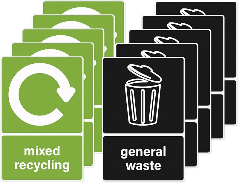 YIKIADA Recycling Bins Stickers 10 Pack 15x10 cm Waterproof Removable