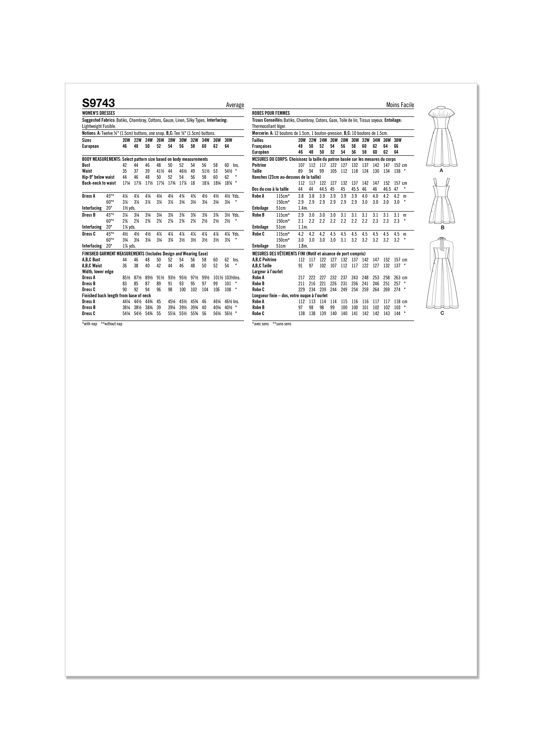 SIMPLICITY SS9743W3 Women's Dresses W3 (30W-32W-34W-36W-38W)