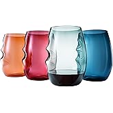 Unbreakable European Plastic Crystal, Stemless Wine Glasses | Set of 4, 13.5 OZ | Acrylic Tritan Set with 3-Finger Indentations - Muted Colored Tumbler Set, BPA Free, Reusable, Naturally Aerates Wine