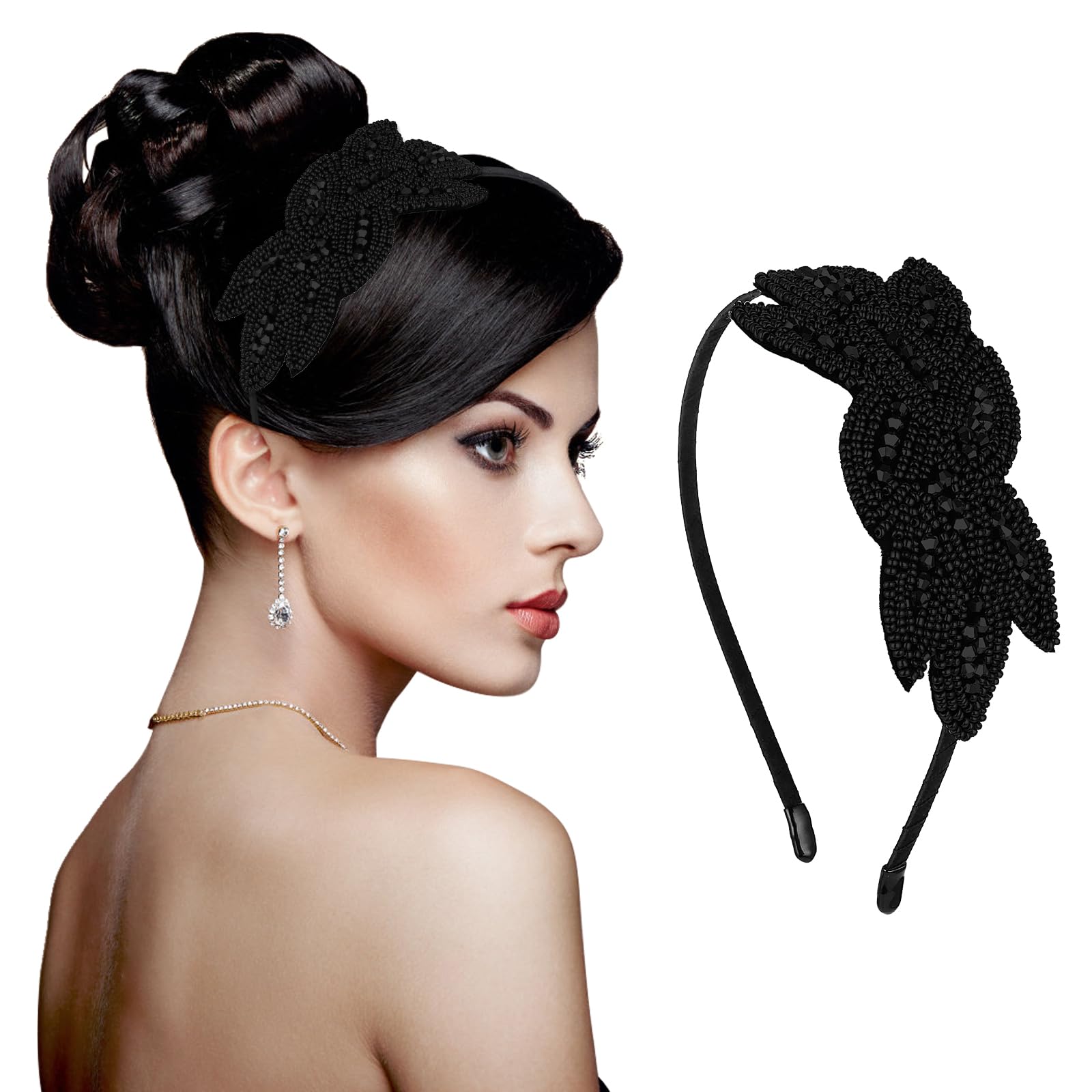 Sibba 1920s Headbands for Women Head Bands Accessories Crystal Bridal Wedding Black Headpiece 20s Rhinestone Flapper Vintage Hair Valentines Accessory for Girls Costume Prom Party Retro