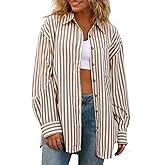 CHYRII Women's Striped Button Down Long Sleeve Blouse