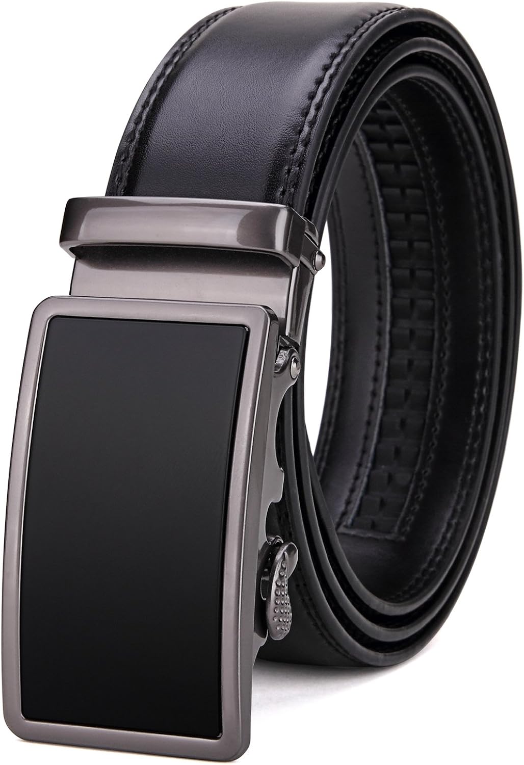Tonly Monders Men's Dress Leather Belt Automatic Ratchet Buckle Belts For Men Black, 35mm Width