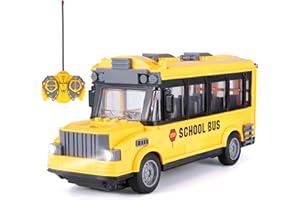 Crelloci RC School Bus Toy, Remote Control Car Vehicles, Yellow Classic City Model Bus with LED Lights, Opening Doors, Electronic Truck Gift for Children Kids Boys Girls Age 3-12