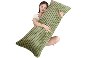 Memfydu Full Body Pillow with Fluffy Stripe Faux Fur Removable Cover, Long Bed Pillow Adult 20x54 Inches for Side Sleeper and Pregnancy, Sage.