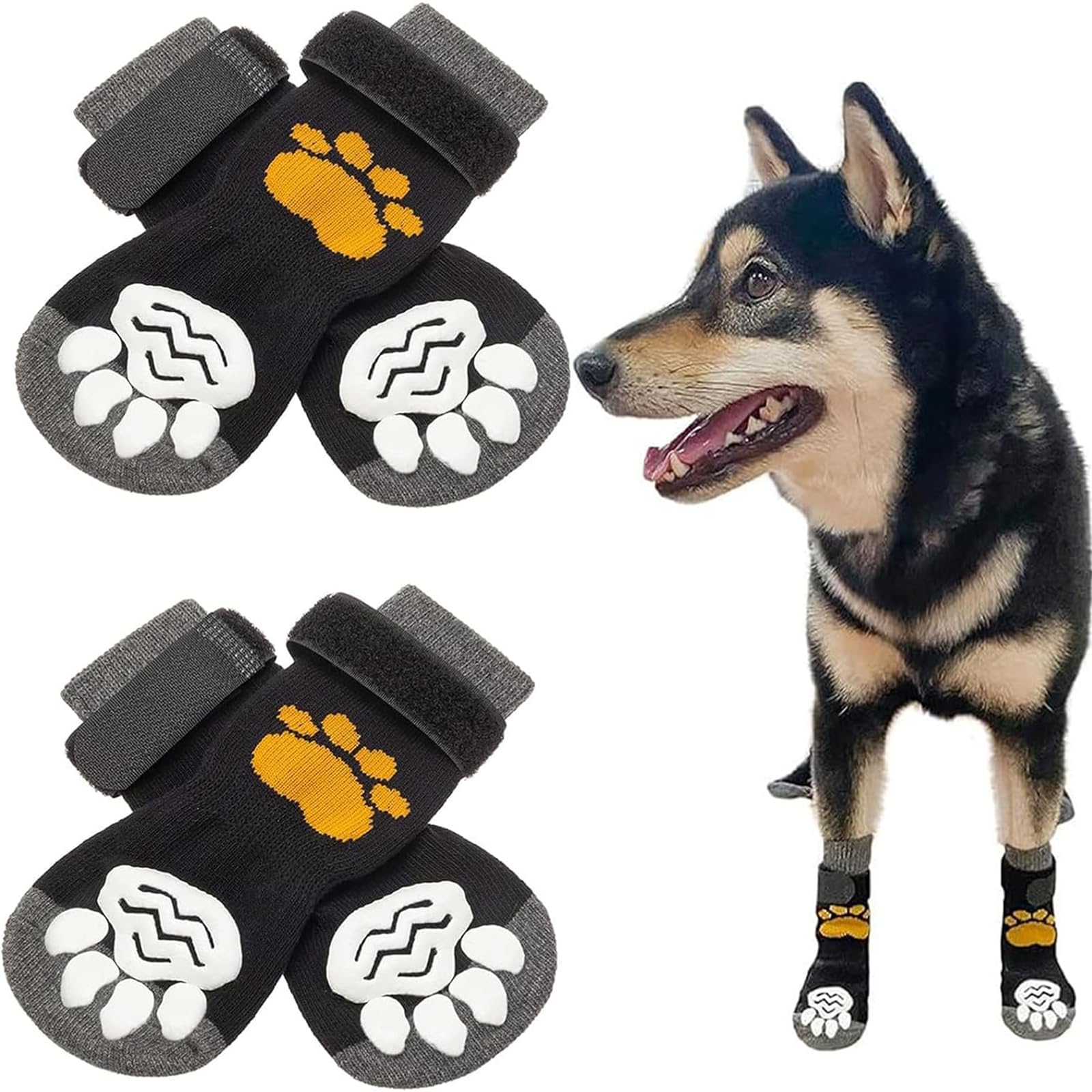 Dog Socks, 2 Pairs Dog Paw Protectors for Indoor and Outdoor Use, Stop Licking and Provide Protection, Ideal for Hardwood Floors and Cold Weather, Size 6.2in x 2.6in
