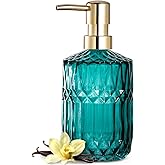 EMPO Clear Glass Soap Dispenser with ABS Plastic Pump, Crystal Lotion Dispensers for Kitchen Sink, Bathroom (Ocean Teal)