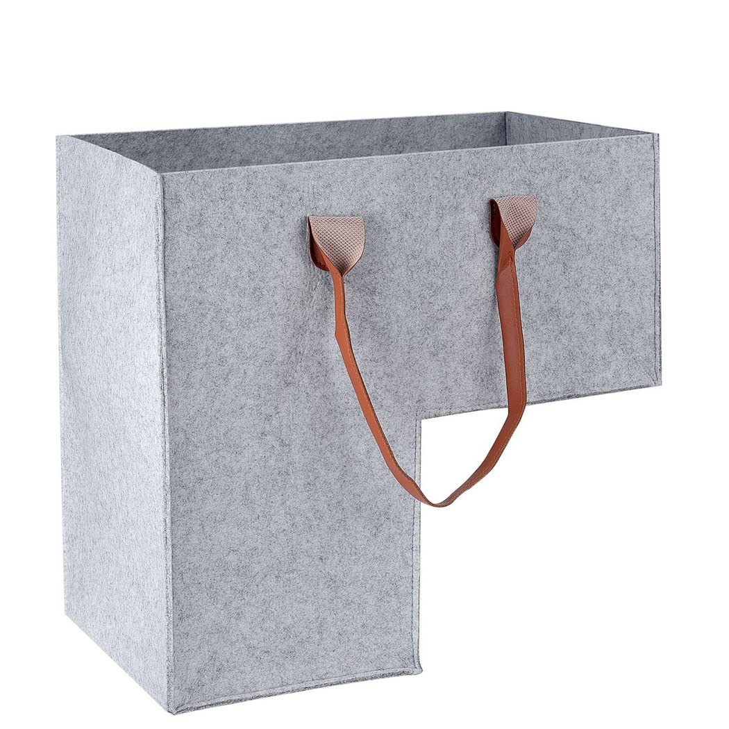 GEKMOR Foldable Felt Stair Basket for 16'' Stairs, Large Staircase Baskets With Faux Leather Handles, Stairlift Basket for Wooden Stairs, Storage, Organizer, Home Decor