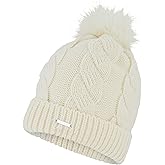 Spyder Womens Cable Knit Pom Pom Beanie with Ribbed Cuff