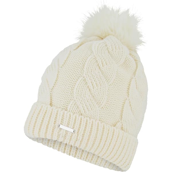 Calvin Klein Women`s Faux Fur Cable Knit Pom Pom Beanie (as1 
