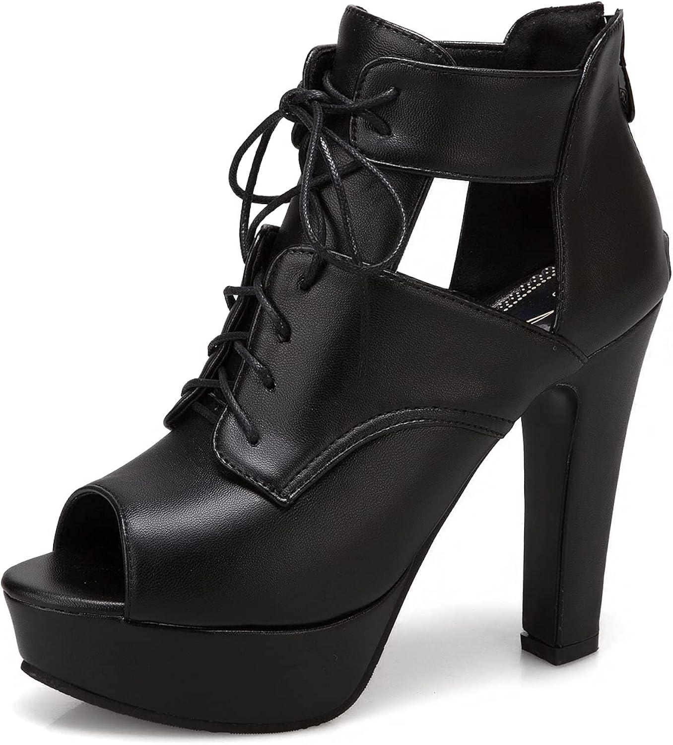 Women's Fashion Peep Toe Block Heel Zip/Laceup High Heel with 11.5 cm