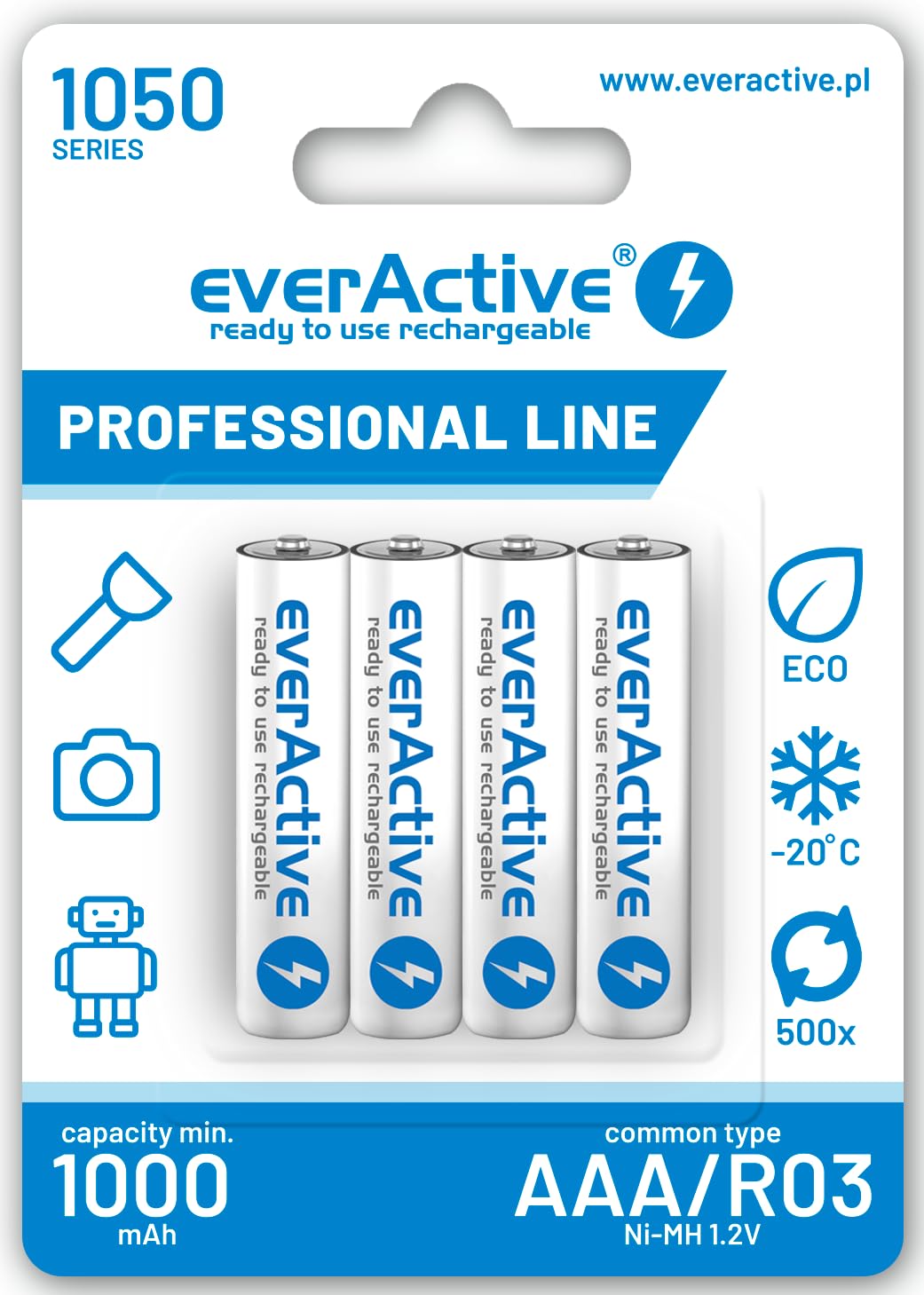 everActive Rechargeable AA 2600 mAh Ni-MH Mignon R6 Rechargeable Battery 2600 mAh High Performance Professional Line 1.2 V 1 Blister Card White
