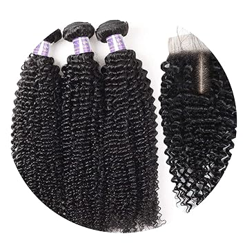 Amazon Com Curly Hair With Closure Peruvian Remy Hair Bundles