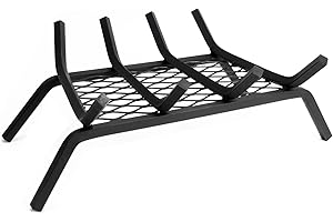 Pleasant Hearth - 1/2" Solid Steel Fireplace Grates With Ember Retainer, Black, 18-Inch