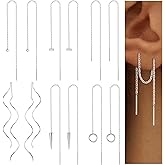 ORAZIO 6 Pairs Stainless Steel Chain Tassel Earrings for Women Lightweight Wave Threader Ball Dangle Drop Minimalist Chain Earrings Set