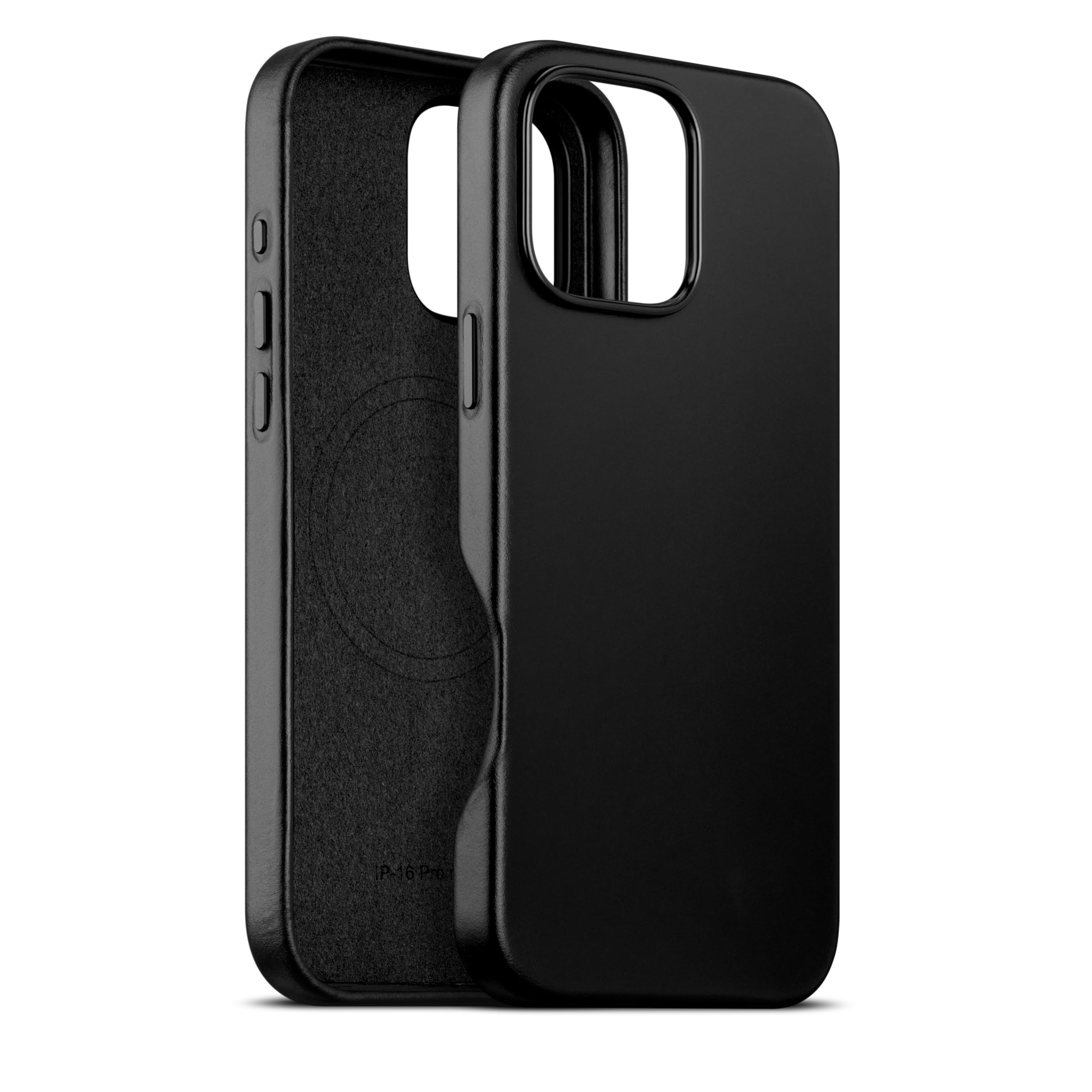 maogoam for iPhone 16 Pro Max Case Leather 6.9 inch, Compatible With MagSafe, Genuine Veg-Tanned Oil Wax Top-Grain Leather, Metal Buttons & Camera Bump Frame, Elegant Style, Gloss Black