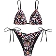 ZAFUL Women's Triangle Bikini Floral String Bikini Set Two Piece Swimsuit Bathing Suits