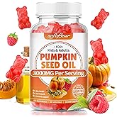 softbear Pumpkin Seed Oil Gummies, Organic Pumpkin Seed Oil Supplement with Saw Palmetto for Hair Growth & Skin Health, Cold Pressed/Suagr-Free, Raspberry Flavor 60 Count