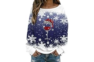 Christmas Sweaters for Women Red Wine Glass Graphic Ugly Sweatshirts Funny Xmas Holiday Crewneck Pullover Tops