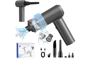 MALOROY Portable Car Vacuum Cordless 16000PA High Power Mini Vacuum Cleaner 4-in-1 Compressed Air Duster & Air Blower & Pump Hand Held Vacuum with Brushless Motor for Car, Home, Office,Pet (Silver Grey)