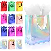 Ethhqu 12 Pack Reusable Iridescent Gift Bags with Handles, Medium Size 10x4x8 Inches - Includes 24 Tissue Papers for Birthday Party, Wedding, Baby Shower, Christmas & Holiday Gifts (Color Mixing Gift Bag, 12Pcs)