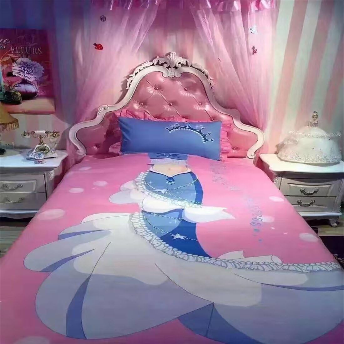 DeMissir Girl 3/4-PCS Queen Size Cotton Mermaid Duvet Cover Set Sheet Pillow Cases Digital Printing (Twin)