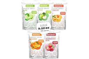 Dolcientis Freeze Dried Strawberries, Apple, Lime, Apricot, Orange, 9.52 oz, 25 Servings |100% Natural Mix Dried Fruit Snacks| Non GMO, Kosher, Gluten Free, Vegan, No Sugar Added (Pack of 5)