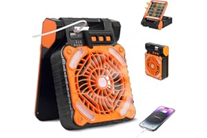 Rechargeable Camping Fan with LED Lantern, Portable Solar Powered Fan with 20000 mAh Battery, 3-Levels Timer, 4-Levels Speeds