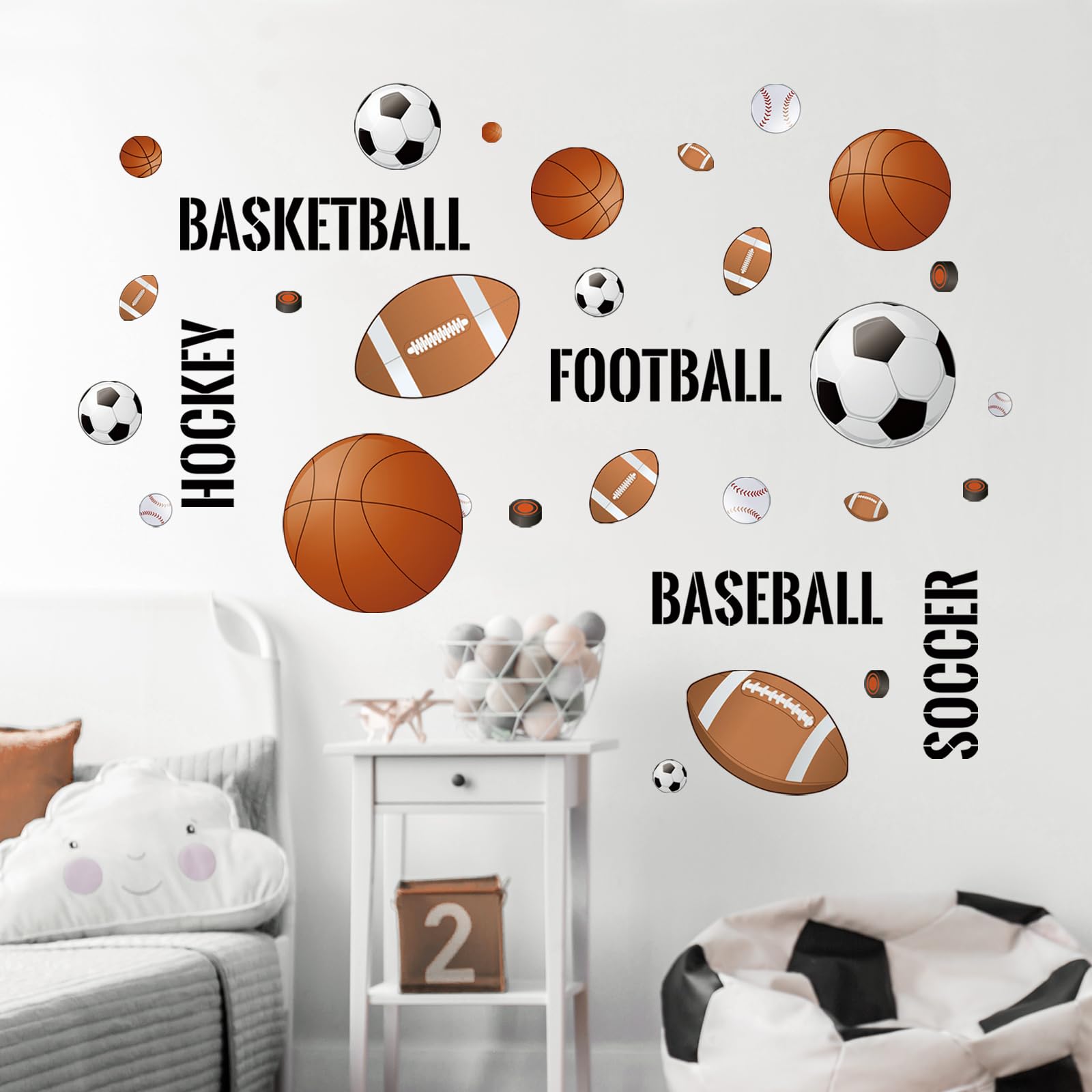 Tanlaby Sport Balls Wall Decals Boys Wall Stickers Basketball Soccer Baseball Football Hockey Wall Decor Boys Playroom Bedroom Classroom Living Room