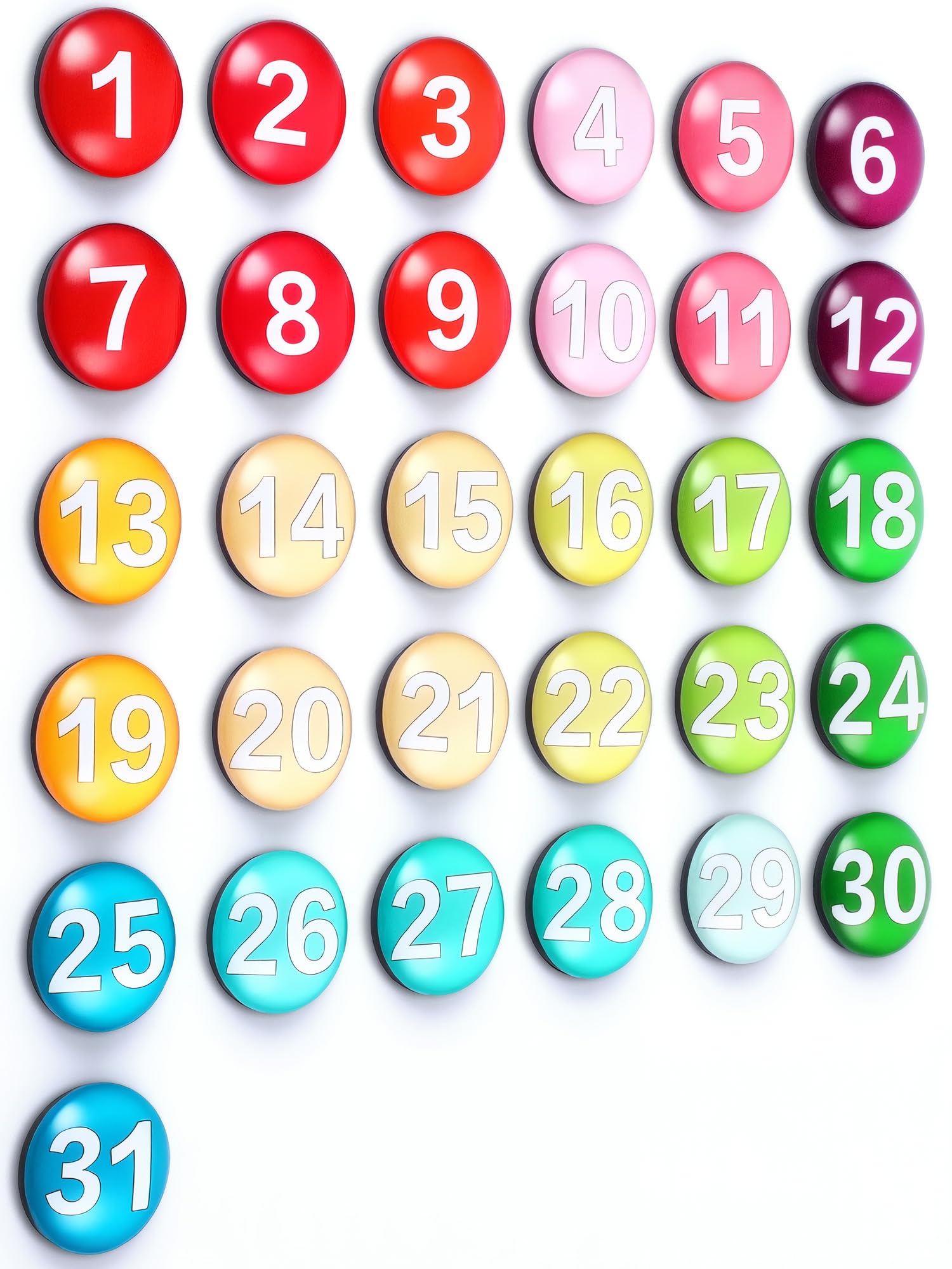 Photo 1 of **MISSING SOME NUMBERS**Tellegloww Large Magnetic Calendar Numbers, Colored Glass Calendar Magnets for Schedule Dry Erase Whiteboard, Magnetic Whiteboard, Refrigerator 1.37"(Dark Color)
