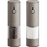 Stainless Steel Rechargeable Electric Salt and Pepper Grinder Set, USB Charging with Dust Cover, 6 Adjustable Grinding Modes + LED Light 2pack,Brown
