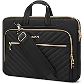 MOSISO 360 Protective Laptop Shoulder Bag,15-15.6 inch Computer Bag Compatible with MacBook Pro 16, HP, Dell, Asus Notebook,Messenger Briefcase with Front Quilted Raised Horizontal Pockets, Black