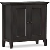 SIMPLIHOME Amherst 32" Wide Solid Wood Cabinet in Hickory Brown | Transitional-style low storage cabinet with adjustable shelves for organized living room, entryway or dining area storage.