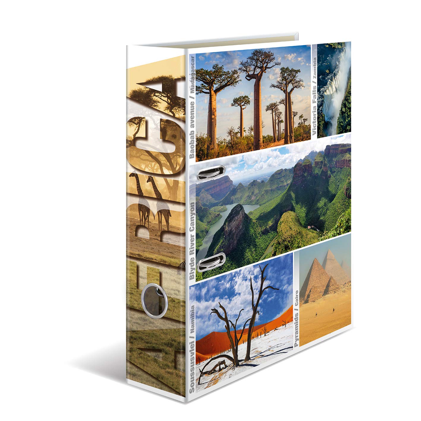 HERMA Lever Arch File Globetrotter with Africa Motif, A4, 70 mm Spine, with Inner Print, 1 Folder