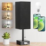 Aooshine Bedside Lamp USB C+A Ports 3 Color Modes Pull Chain Black Shade