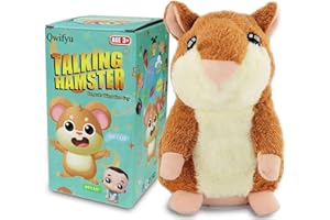 Qwifyu Talking Hamster, Interactive Stuffed Plush Animal Talking Toy Cute Sound Effects with Repeats Your Said Voice, Best Buddy for Kids Gift Age 3+ (Brown)