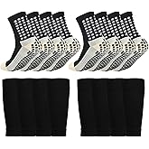 RVOKYE 2/4 Sets Youth Grip Soccer Socks with Shin Guard Sleeves Kids Sleeve Socks for Boys Girls 7-14 for Soccer Basketball