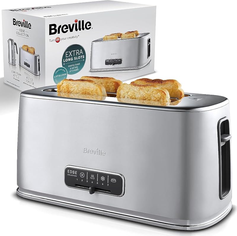 Breville Edge Silver 4-Slice Toaster with Extra Long Slots Brushed Stainless