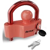 RETRUE Universal Trailer Hitch Coupler Lock, Heavy-Duty Steel, Red &amp; Red | Fit 1-7/8 Inch, 2 Inch, 2-5/16 Inch Coupler, Adjustable, Weather-Resistant, With Weatherproof Caps, For RVs, Boats, Trucks