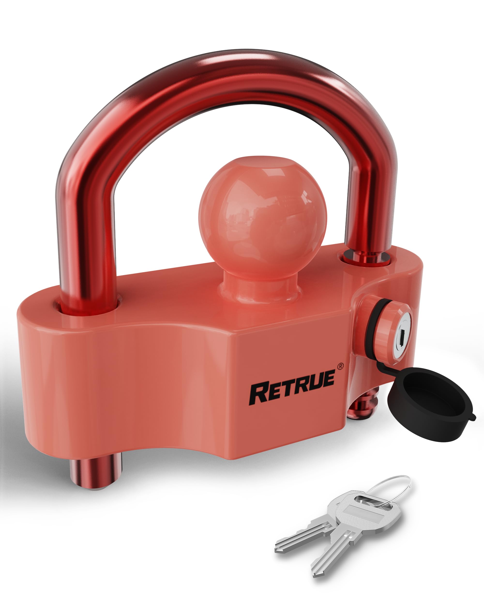Photo 1 of RETRUE Universal Coupler Lock Trailer Locks Ball Hitch Trailer Hitch Lock Adjustable Security Heavy-Duty Steel Fits 1-7/8 Inch, 2 Inch, 2-5/16 Inch Couplers Red & Red