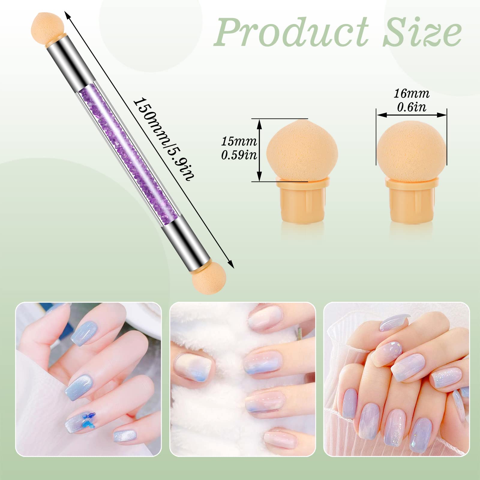 17 Pcs in 1 Set Nail Sponges for Ombre, Double-Head Ombre Brush for Gel Nails with 16 Pcs Replacement Head (Purple) - Image 3