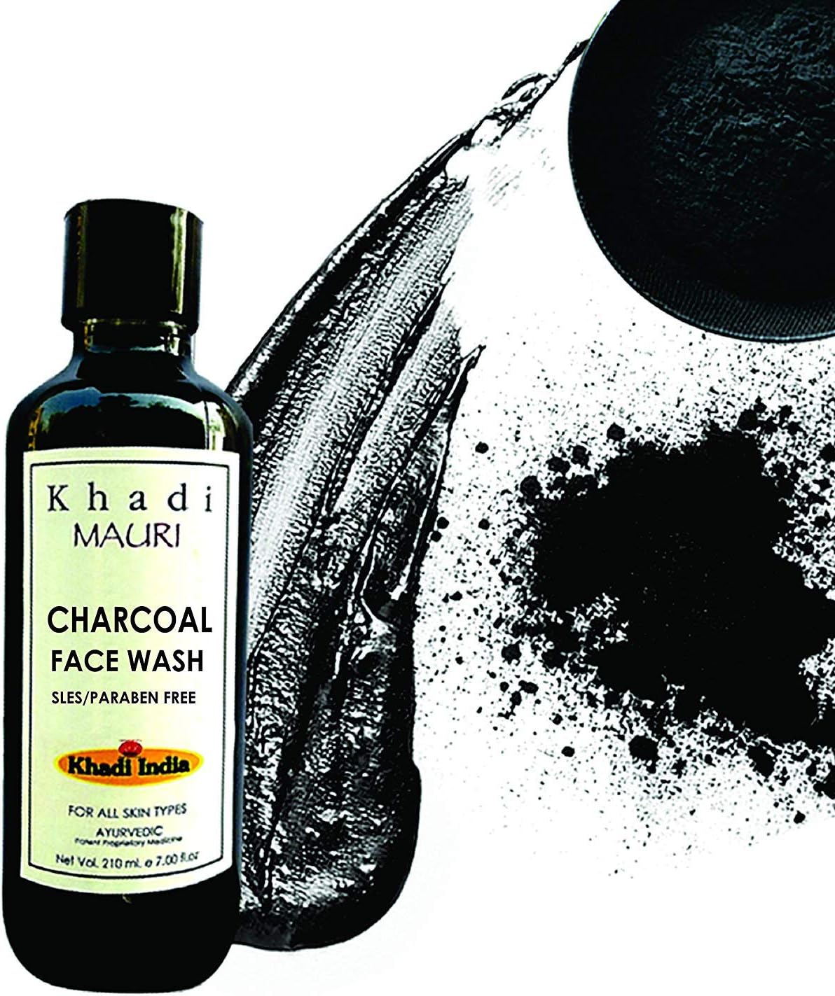 Khadi Mauri Herbal Charcoal Face Wash - Fairness & Skin Whitening + Oil Control & Anti Acne - Sles & Paraben Free - 210 Ml