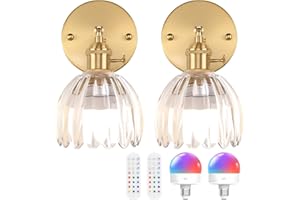 Shenmoyl Vintage Battery Operated Wall Sconces Set of 2 with Clear Tulip Glass Lampshade Wireless Rechargeable Battery Powere