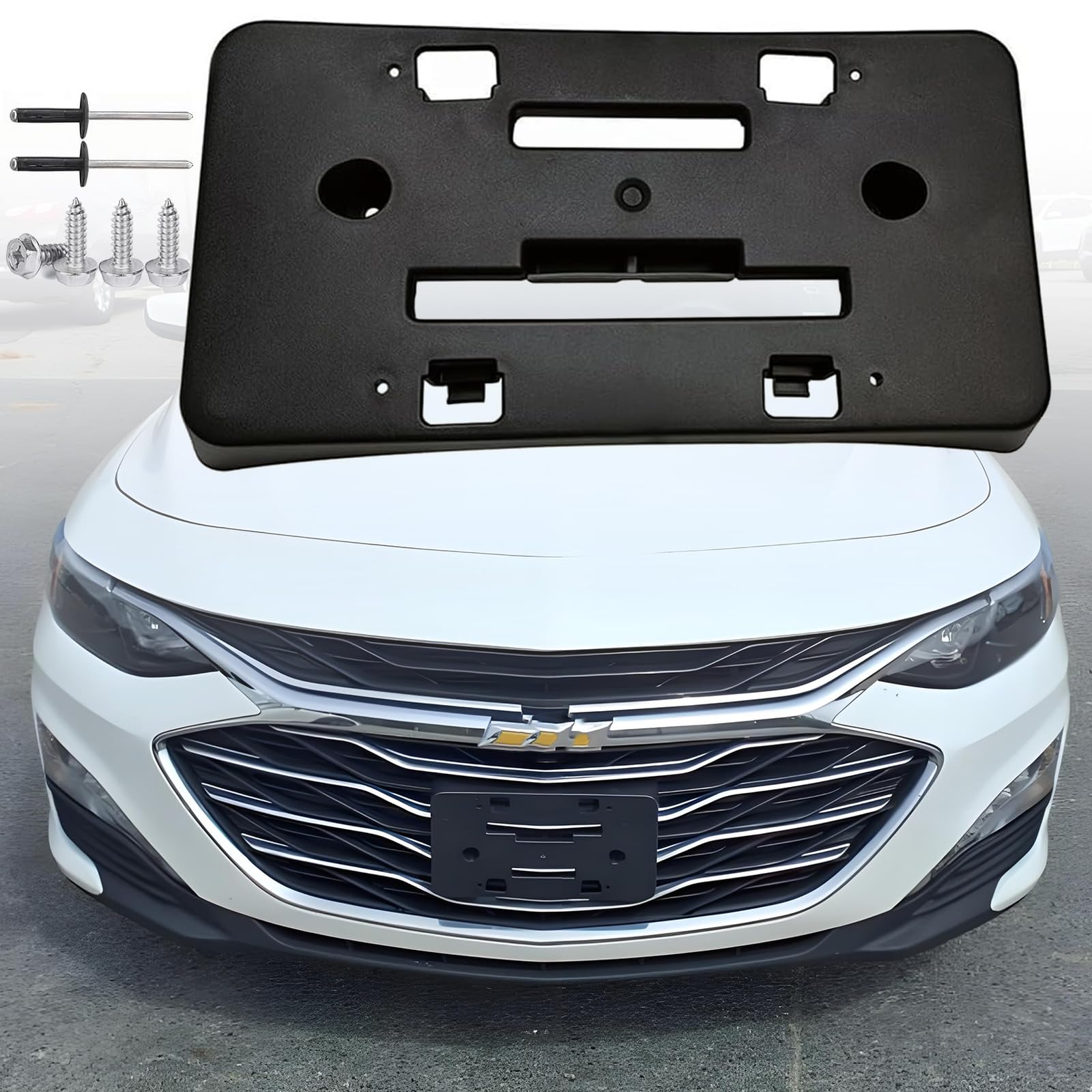 Photo 1 of FASTCHE Front License Plate Frame Compatible with Chevy Malibu 2019 2020 2021 2022 2023 2024 2025 Front Bumper License Plate Holder Mounting Bracket Replace # 84524301 GM1068208