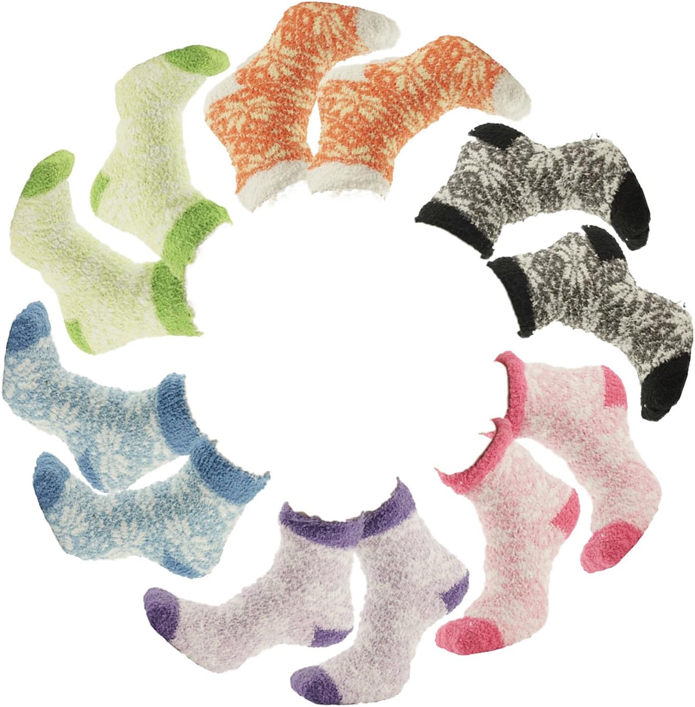 Great 12 Pack Warm Fuzzy Cozy Fluffy Snowflake Crew Socks Special Themed Graduation Day Special Gift Idea Under $5 Beauty Gear Stuffer Teen Girl Woman Aunt Young Lady Coworker Office Nurse Teacher