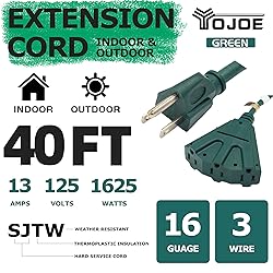 YOJOE 40 Foot Green Outdoor Extension Cord with 3