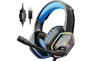 EKSA E1000 USB Gaming Headset for PC - Computer Headphones with Noise Canceling Mic & RGB Light, 7.1 Surround Stereo Sound, O